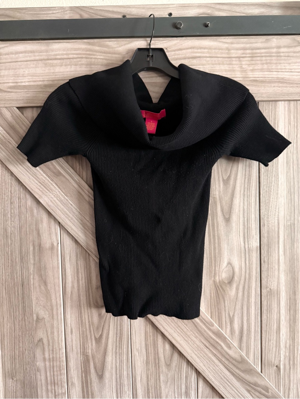 Catherines Black Ribbed Short-Sleeve Cowl Neck Sweater
